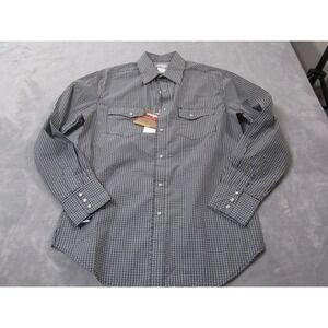 Wrangler Wrancher Western Shirt Mens Medium M Black White Pearl Snap Cowboy